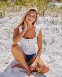 MALLORY EYELET SLEEVELESS PEPLUM TOP (FINAL SALE)