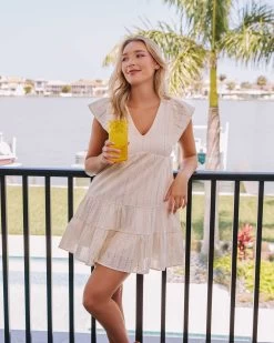 HENRIETTA EYELET FLUTTER SLEEVE MINI DRESS