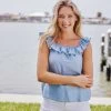 ELLISVILLE RUFFLE NECK SLEEVELESS CHAMBRAY TOP (FINAL SALE) -Style Vibe Shop 18 Flag Anthem Tampa 2946