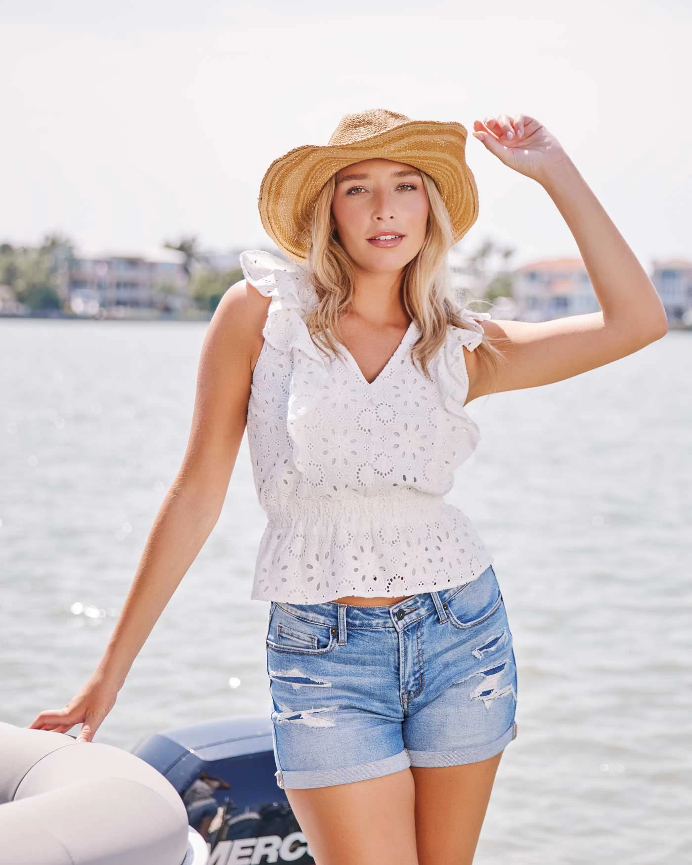 ASHBY EYELET RUFFLED FLUTTER SLEEVE TOP (FINAL SALE) 3 ASHBY EYELET RUFFLED FLUTTER SLEEVE TOP (FINAL SALE)