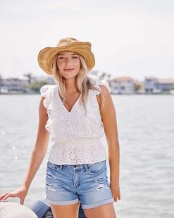 ASHBY EYELET RUFFLED FLUTTER SLEEVE TOP (FINAL SALE) 14 ASHBY EYELET RUFFLED FLUTTER SLEEVE TOP (FINAL SALE) -Style Vibe Shop 20 Flag Anthem Tampa 3196