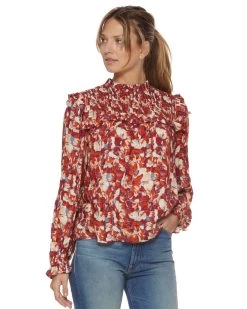KINSEY FLORAL PRINT SMOCK NECK TOP