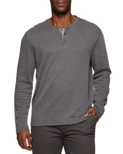 BRIDGEPORT DOUBLE KNIT SLUB HENLEY -Style Vibe Shop COREKT1722 BRIDGEPORT LS DOUBLE FACE SLUB HENLEY GREY 009