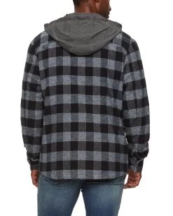 HARRELLS HOODED SHIRT JACKET -Style Vibe Shop COREOW509V SOUTHFIELD HOODED SHIRT JACKET BLACK CHARCOAL BOX PLAID 020 57acb455 990a 4a10 94d7 6c3a98fe9bbb