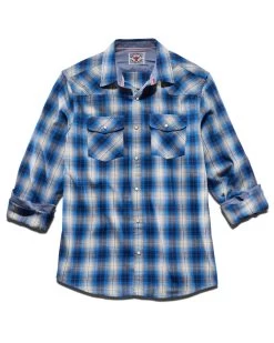 FRANKLIN VINTAGE WASHED WESTERN FLANNEL SHIRT -Style Vibe Shop DS FA21WS177 FRANKLIN LS WESTERN SHIRT NAVY GREY WHITE 002