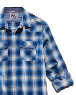 FRANKLIN VINTAGE WASHED WESTERN FLANNEL SHIRT -Style Vibe Shop DS FA21WS177 FRANKLIN LSk WESTERN SHIRT NAVY GREY WHITE 002