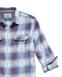 DOYLE WESTERN SHIRT -Style Vibe Shop DS FA22WS821 DOdYLE LS WESTERN SHIRT WHITE NAVY RED 010