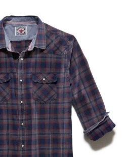 MAYBROOK VINTAGE WASHED WESTERN SHIRT -Style Vibe Shop DS FA23WS1598 MAYBROoOK LS VINTAGE WASH WESTERN SHIRT NAVY CHARCOAL RED 008