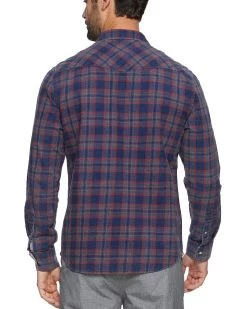 MAYBROOK VINTAGE WASHED WESTERN SHIRT -Style Vibe Shop DS FA23WS1598 NAVY CHARCOAL RED 1026