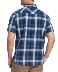 ALPINE VINTAGE WASHED WESTERN SHIRT (FINAL SALE) -Style Vibe Shop DS SM21WS048 DANDRIDGE SS WESTERN VINTAGE WASH SHIRT INDIGO WHITE 026