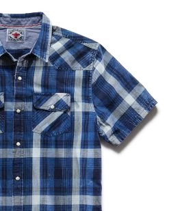 ALPINE VINTAGE WASHED WESTERN SHIRT (FINAL SALE) -Style Vibe Shop DS SM21WS048 DANDRIDsGE SS WESTERN VINTAGE WASH SHIRT INDIGO WHITE 034