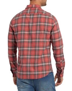 WILLCOX VINTAGE WASHED SHIRT -Style Vibe Shop DS SM21WS129 WILLCOX LS TEXTURED VINTAGE WASH SHIRT RED BLACK 016