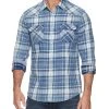 COLBY VINTAGE WASHED WESTERN SHIRT -Style Vibe Shop DS SM23WS1436 COLBY LS VINTAGE WASH WESTERN SHIRT NAVY AQUA 009