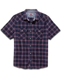Style Vibe Shop -Style Vibe Shop DS SM23WS1514 FOWLER SS VINTAGE WASH WESTERN SHIRT RUST INDIGO 004