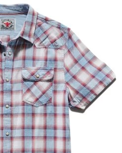 TIFTON WESTERN SHIRT -Style Vibe Shop DS SP22WS072 TIFTON SS DOdUBLE POCKET WESTERN SHIRT RED WHITE BLUE 005
