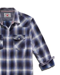 ARLINGTON VINTAGE WASHED WESTERN SHIRT 12 ARLINGTON VINTAGE WASHED WESTERN SHIRT -Style Vibe Shop DS SP22WS084 ARLINGTTON LS VINTAGE WASH HERRINGBONE WESTERN SHIRT NAVY WHITE 006
