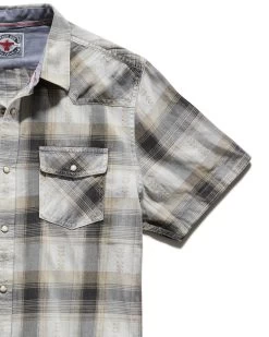 GROVETON VINTAGE WASHED SS WESTERN SHIRT (FINAL SALE) -Style Vibe Shop DS SP22WS191 GROVETwON SS VINTAGE WASH WESTERN SHIRT BLACK WHITE TAN 005 1