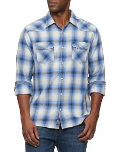 FINDLAY VINTAGE WASHED WESTERN SHIRT -Style Vibe Shop DS SP23WS1164 FINDLAY LS VINTAGE WASH WESTERN SHIRT BLUE BLACK WHITE 975