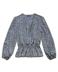 HYANNIS WRAP-FRONT PEASANT TOP -Style Vibe Shop FA22BL1062W HYANNIS LS WRAP FRONT PEASANT TOP CREAM NAVY 008