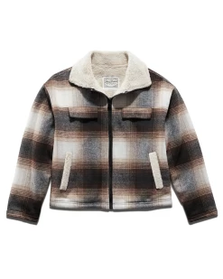 PRINEVILLE SHERPA-LINED BOMBER JACKET -Style Vibe Shop FA22OW1022W PRINEVILLE SHERPA LINED BOMBER JACKET CREAM BLACK BROWN 007