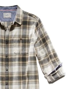 ESPARTO HERRINGBONE FLANNEL SHIRT -Style Vibe Shop FA22WS1001 WHITE BdLUE TAN 007