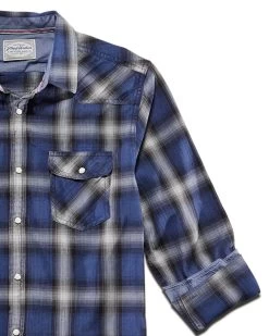 MOORES VINTAGE WASHED WESTERN SHIRT -Style Vibe Shop FA22WS831 MdOORES LS VINTAGE WASH WESTERN SHIRT NAVY BLACK CHARCOAL 007