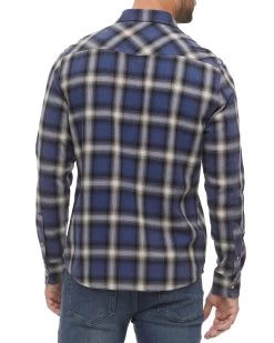 MOORES VINTAGE WASHED WESTERN SHIRT -Style Vibe Shop FA22WS831 NAVY 010