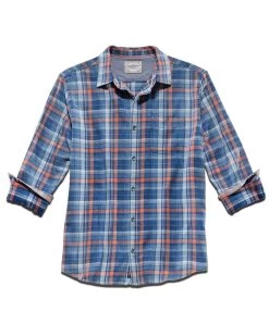 Style Vibe Shop -Style Vibe Shop FA22WS834 WOODWAY LS VINTAGE WASH SHIRT NAVY ORANGE BLUE 003