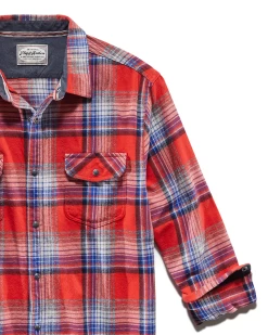 CONROE FLANNEL SHIRT -Style Vibe Shop FA22WSs824 CONROE LS DOUBLE POCKET FLANNEL SHIRT RED BLUE WHITE 003