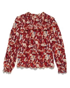 KINSEY FLORAL PRINT SMOCK NECK TOP -Style Vibe Shop FA23BL4062W RUBY COMBO 066 1