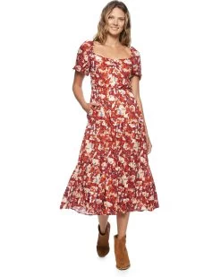 LOLETA FLORAL PRINT SMOCKED-BACK MIDI DRESS -Style Vibe Shop FA23DR5081W LOLETA SS SMOCKED BACK PANELED FLORAL MAXI DRESS WOMENS DRESSES 007