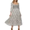 NORA FLORAL PRINT SMOCKED MIDI DRESS 1 NORA FLORAL PRINT SMOCKED MIDI DRESS -Style Vibe Shop FA23DR5099W WHITE NORA SS SMOCKED BODICE PANELED FLORAL MIDI DRESS WOMENS DRESSES 042
