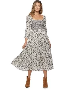 NORA FLORAL PRINT SMOCKED MIDI DRESS