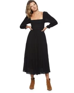 NORA SMOCKED MIDI DRESS 11 NORA SMOCKED MIDI DRESS -Style Vibe Shop FA23DR5100W NORA SS SMOCKED BODICE PANELED MIDI DRESS WOMENS DRESSES 007