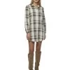 HERO PLAID KNIT BUTTON-FRONT MINI DRESS -Style Vibe Shop FA23KD9020W CHARCOAL CREAM 2015