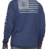 CORE FLAG CREWNECK TEE -Style Vibe Shop FA23KT1734 CORE FLAG LS CREWNECK NAVY HEATHER 022