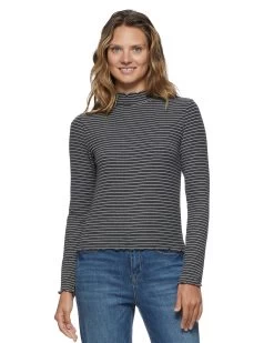ALEENE RIBBED LETTUCE-EDGE TOP -Style Vibe Shop FA23KT7080W CHARCOAL ALEENE RIBBED LETTUCE EDGE TOP WOMENS LS KNITS 012