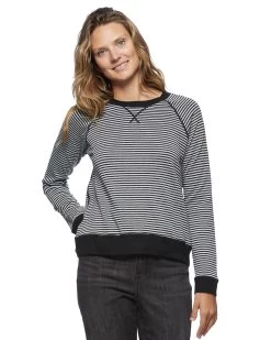 VICTORIA REVERSIBLE PULLOVER 15 VICTORIA REVERSIBLE PULLOVER -Style Vibe Shop FA23KT7081W BLACK VICTORIA LS REVERSIBLE POLKA DOT STRIPED PULL OVER WOMENS LS KNITS 010