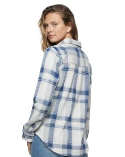 HERO PLAID KNIT FLANNEL SHIRT 9 HERO PLAID KNIT FLANNEL SHIRT -Style Vibe Shop FA23KT7092W BLUE ADELAIDE LS PLAID KNIT SHIRT WOMENS LS KNITS 002