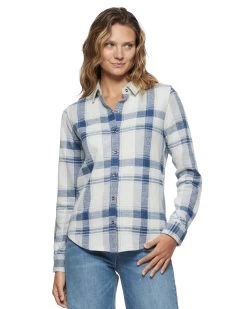 HERO PLAID KNIT FLANNEL SHIRT 11 HERO PLAID KNIT FLANNEL SHIRT -Style Vibe Shop FA23KT7092W BLUE ADELAIDE LS PLAID KNIT SHIRT WOMENS LS KNITS 031