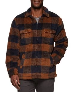 CLARKSON SHERPA SHIRT JACKET -Style Vibe Shop FA23OW1506 CLARKSON SHERPA SHIRT JACKET BROWN NAVY 038