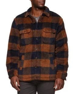 CLARKSON SHERPA SHIRT JACKET -Style Vibe Shop FA23OW1506 CLARKSON SHERPA SHIRT JACKET BROWN NAVY 040