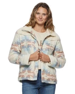 FALLON SOUTHWESTERN PRINT SHERPA-LINED SHIRT JACKET -Style Vibe Shop FA23OW6025W FALLON AZTEC PRINT SHERPA LINED WESTERN JACKET WOMENS OUTERWEAR 012