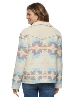 FALLON SOUTHWESTERN PRINT SHERPA-LINED SHIRT JACKET -Style Vibe Shop FA23OW6025W FALLON AZTEC PRINT SHERPA LINED WESTERN JACKET WOMENS OUTERWEAR 021