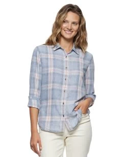 SUTTON VINTAGE SOFT SHIRT -Style Vibe Shop FA23WS1238W SUTTON LS PLAID BURNOUT SHIRT WOMENS LS WOVEN SHIRTS 027