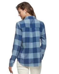 GEORGIANNA SHIRT -Style Vibe Shop FA23WS1239W BLUE GEORGIANNA LS SINGLE POCKET PLAID SHIRT WOMENS LS WOVEN SHIRTS 006