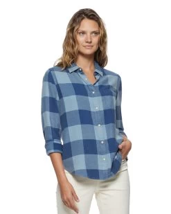 GEORGIANNA SHIRT -Style Vibe Shop FA23WS1239W BLUE GEORGIANNA LS SINGLE POCKET PLAID SHIRT WOMENS LS WOVEN SHIRTS 015