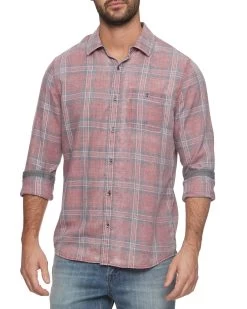PAXTON VINTAGE SOFT SHIRT -Style Vibe Shop FA23WS1525 PAXTON LS VINTAGE WASH SINGLE POCKET SHIRT RED BLACK 991