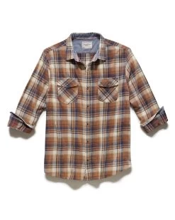 GALLANT FLANNEL SHIRT -Style Vibe Shop FA23WS1592 GALLANT LS DOUBLE POCKET FLANNEL SHIRT TAN BROWN NAVY 004