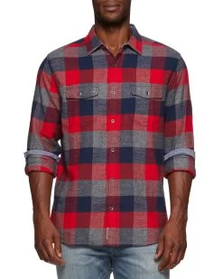FLETCHER FLANNEL SHIRT 10 FLETCHER FLANNEL SHIRT -Style Vibe Shop FA23WS1610 FLETCHER LS BOX PLAID DOUBLE POCKET FLANNEL SHIRT RED NAVY CHARCOAL 018